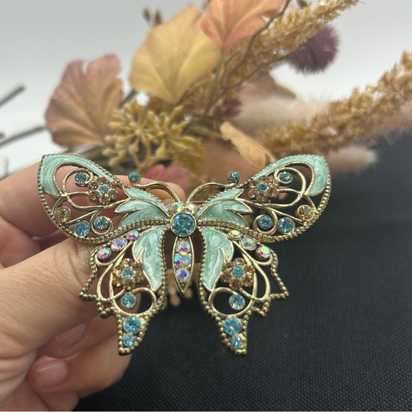 Vintage Avon butterfly brooch borealis rhinestones enamel - Picture 4 of 4